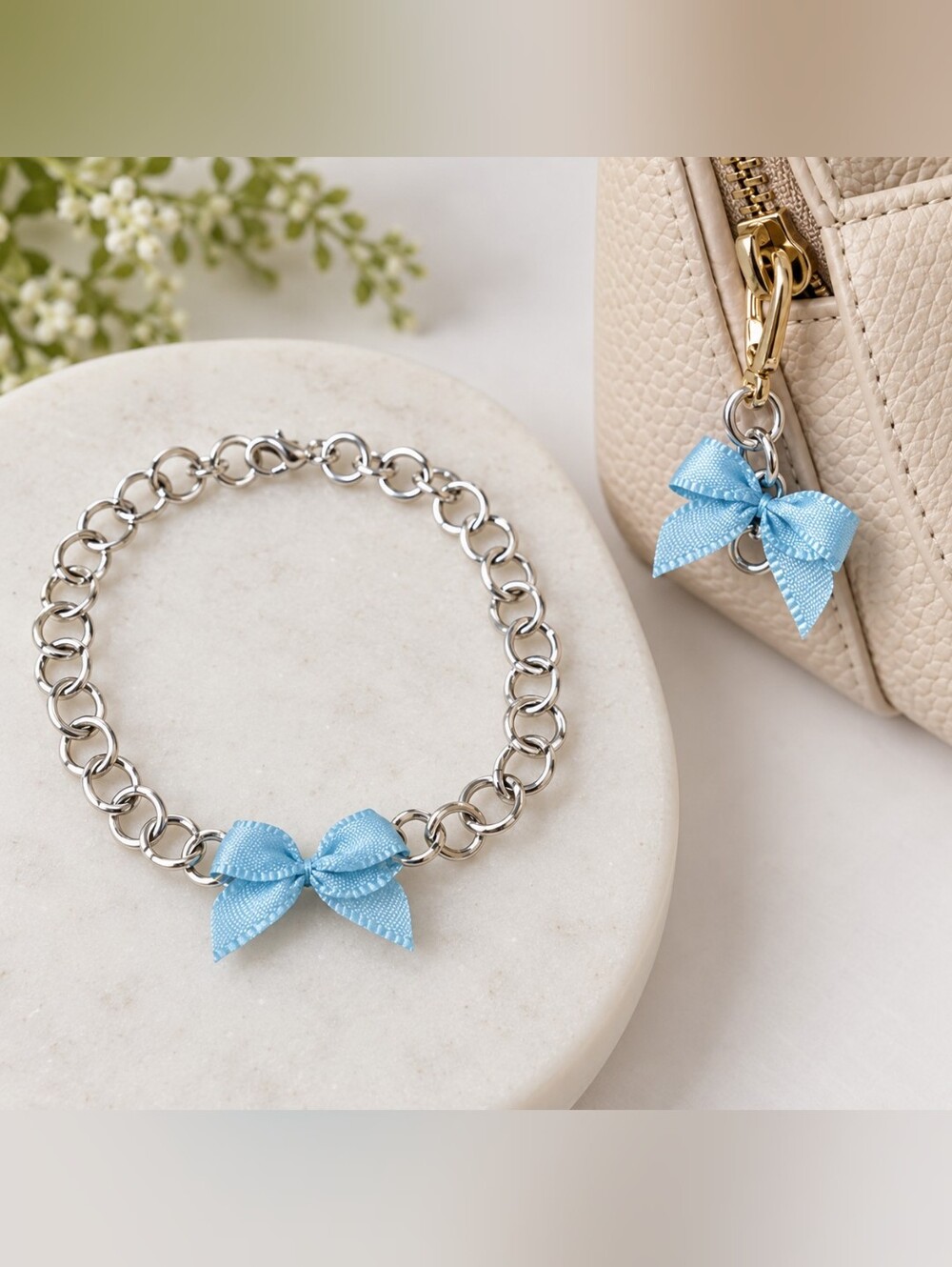 Handmade Silver Tone Bracelet w/ Sweet Tiffany Blue Inspired Bow One of a Kind